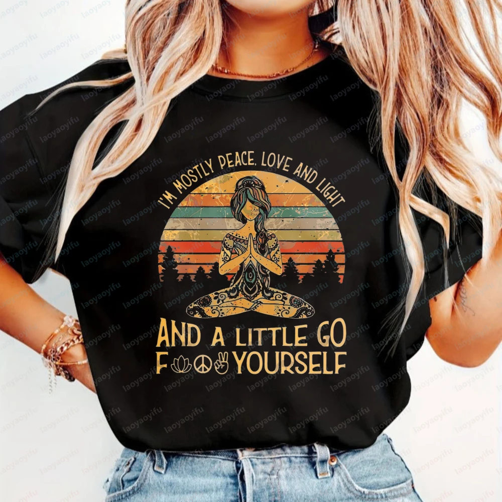 I M Mostly Peace Love Light Shirt Unique Spiritual Lover Yoga Meditation Gift Sunset Vintage Summer Breathable Clothes for Women