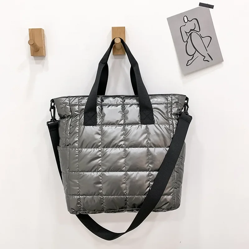 Bolso de hombro acolchado de nailon, bolsa de hombro de algodón, informal, grande, de diseñador, cálido, para compras, Invierno