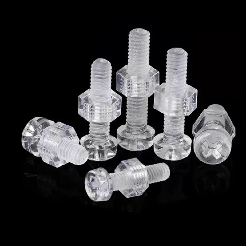50sets Acrylic Clear Plastic Nylon M2.5 M3 M4 M5 M6 Transparent Round Phillips Head Screw Bolt + Nut