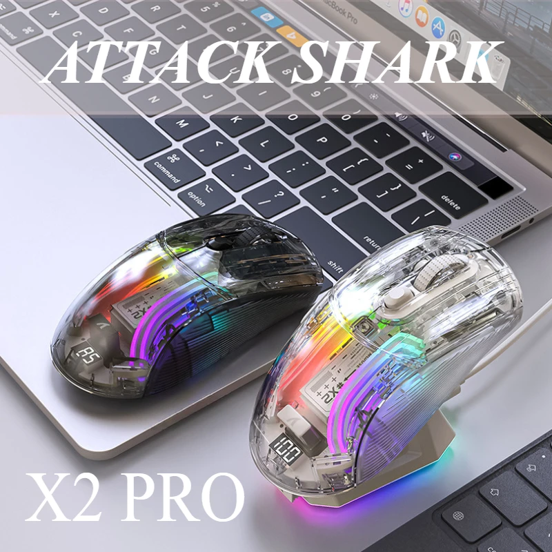 ATTACK SHARK X2PRO RGB Transparent Wireless Mouse with Magnetic Charging Dock Tri-mode Bluetooth 2.4G/USB/Connection Mouse