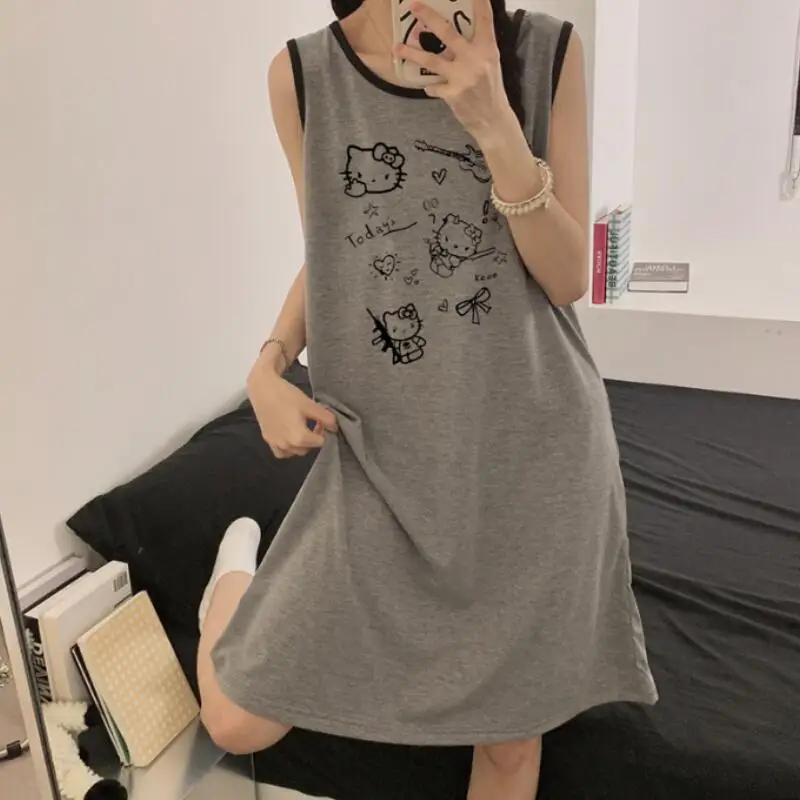 Korean Students' New Anime Sleeveless Pajamas Women's Summer Cute Cartoon Vest Nightgown Home Wear Youth Sweet Skirt Casual