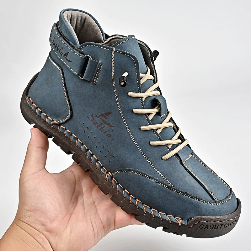 New 2024 Autumn Handmade Leather Men Boots Design Sneakers Man Breathable Casual Leather Shoes Men Ankle Boots Outdoor Boats