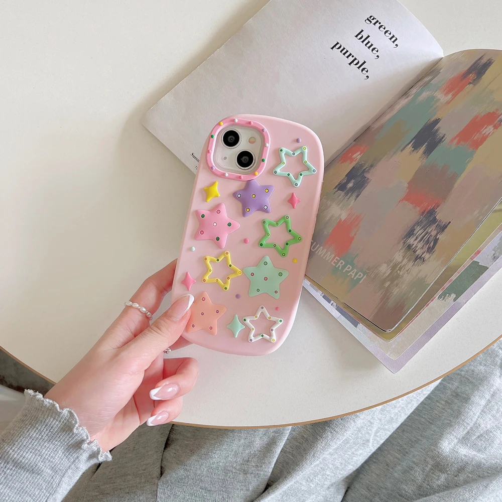 New 3D Cute Cartoon Star For iPhone 11, 12, 13pro, 14, 14promax, 15, 15Promax, Soft Silicone Case, Phone Back Cover, Shockproof