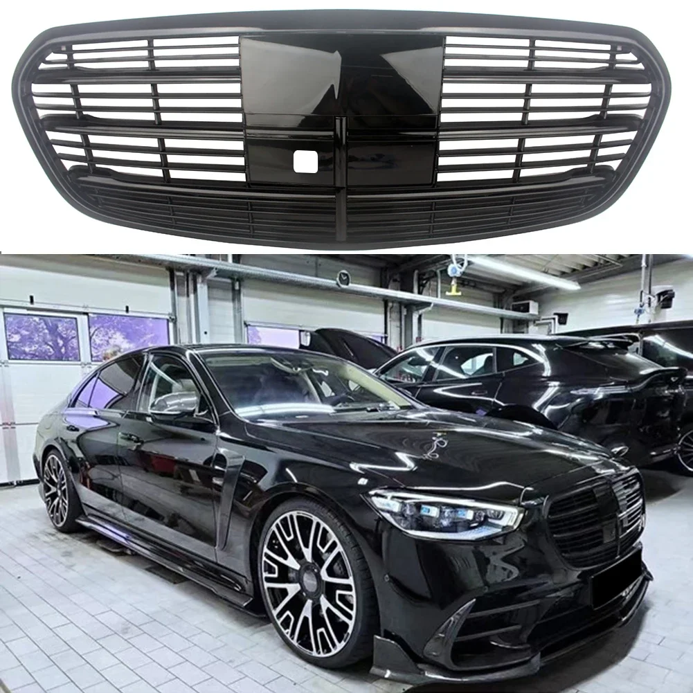 Front Racing Facelift Grille Upper Grill For Mercedes-Benz W223 S350 S400 S450 S500 S580 S680 2021+ Black Grill OE Style