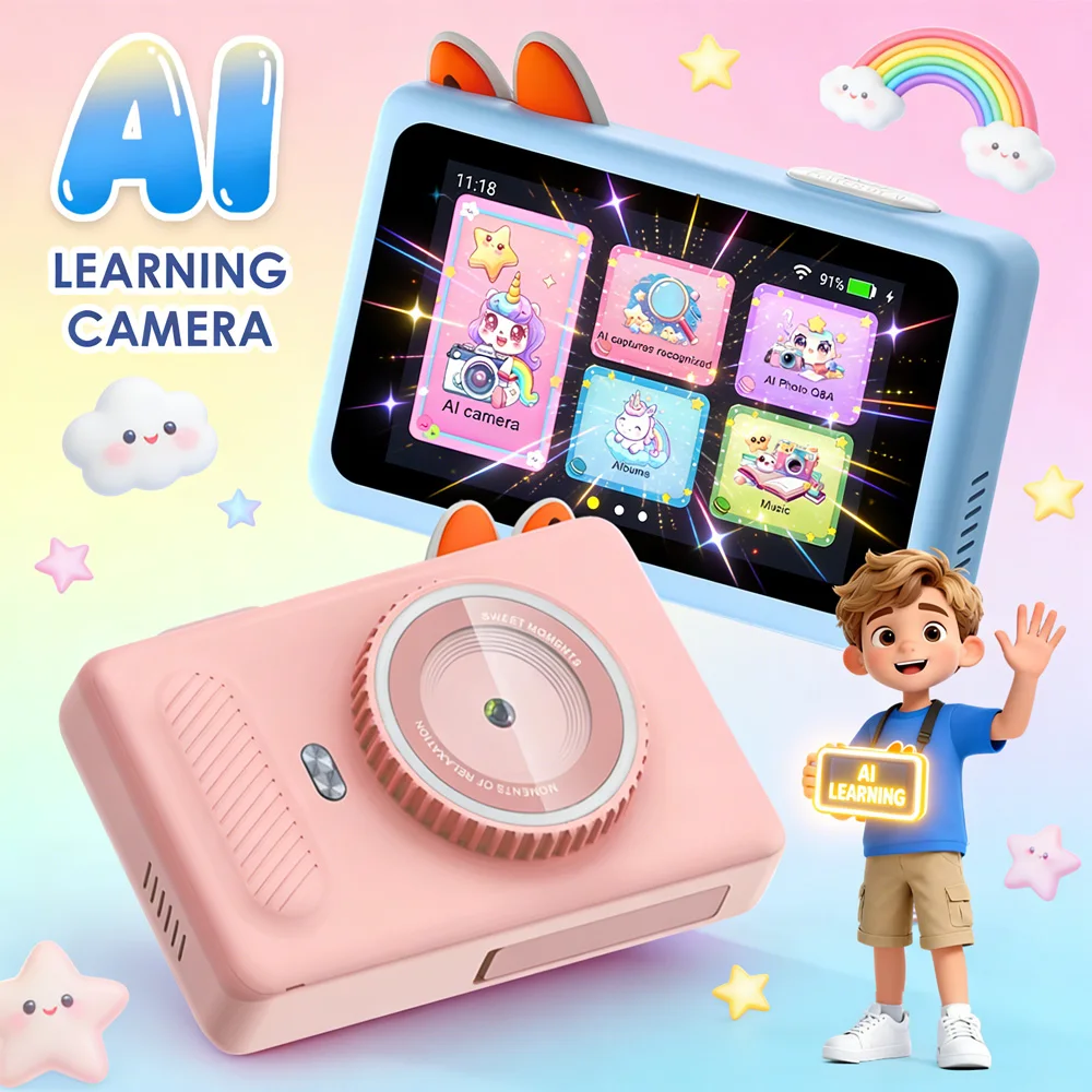 Máquina de aprendizagem de câmera infantil AI - Base de conhecimento de modelo grande, reconhecimento de fotos, tela sensível ao toque | Iluminação idealPresente para crianças