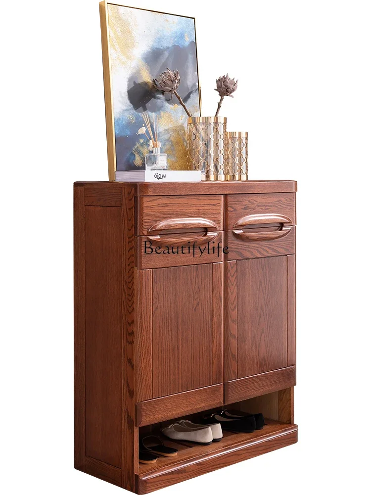 

Oak solid wood shoe cabinet household door all solid wood modern Chinese large-capacity entrance door chest