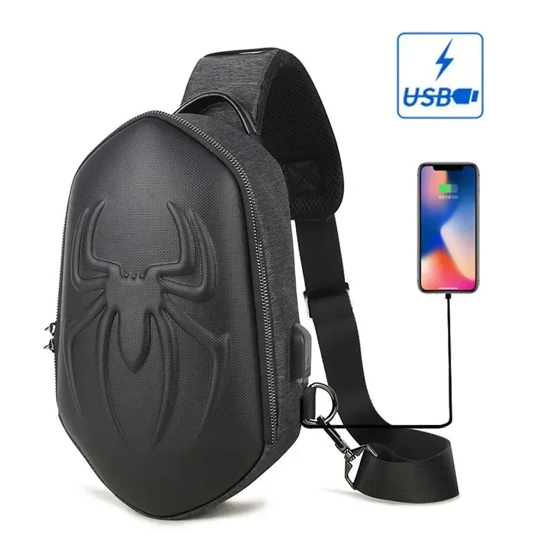 Fashion Crossbody Bag USB Charging Chest Bag for Men Running Sling Pack Motor Cycling Backpack for College Student Unisex