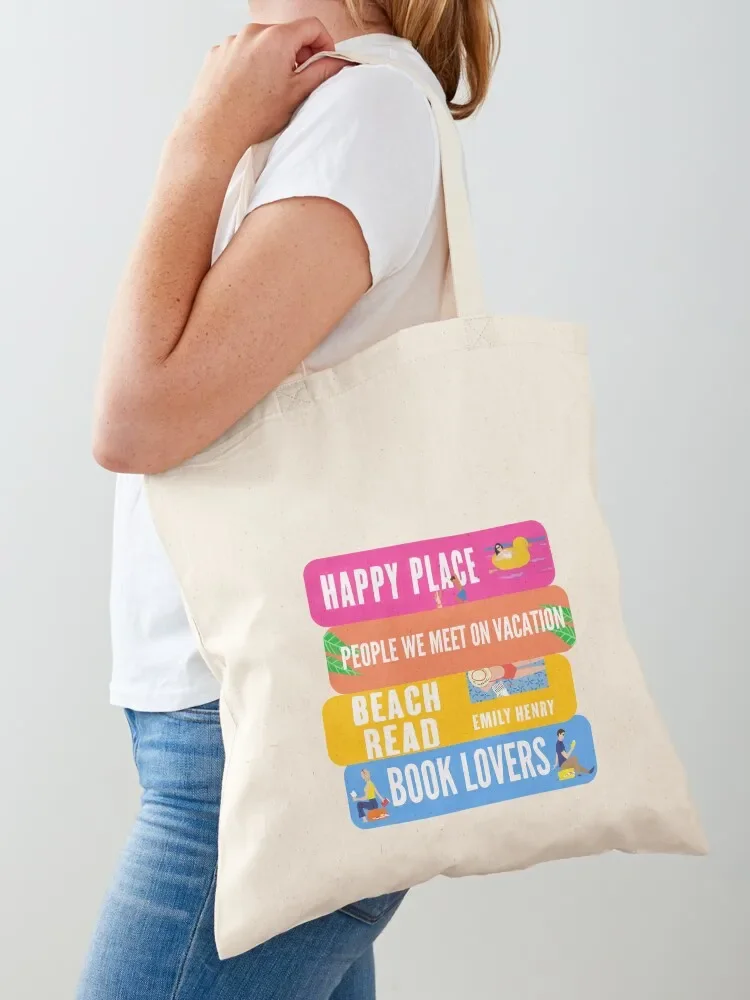 

emily henry bookstack (happy place/people we meet on vacation/beach read/book lovers) Tote Bag personalized tote bag canvas tote