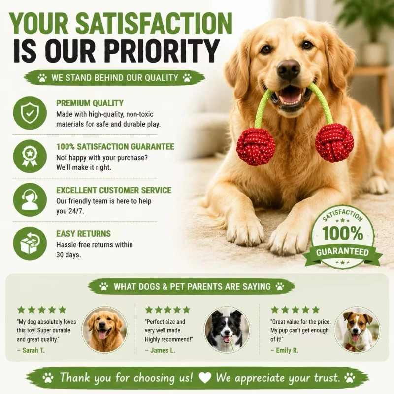 Durable Dog Rope Toy Double Ball, 100% Cotton Tug of War Chew Toy for Teeth Cleaning, Interactive Play & Washable