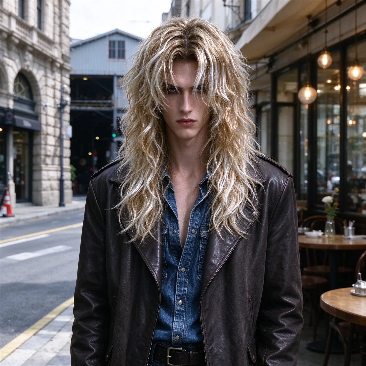 Messy Wave Wig 20 Inch Sand Blonde With Platinum Highlights Heat Resistant Synthetic Fiber Wig For Women, Stage Show