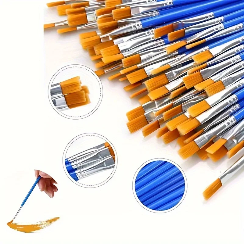 30/50 قطعة تفاصيل الشعر النايلون فرشاة مسطحة فرشاة ألوان مائية طالب الفن القرطاسية فرشاة لفئة اللوحة أداة ذاتية الصنع وطلاء الوجه