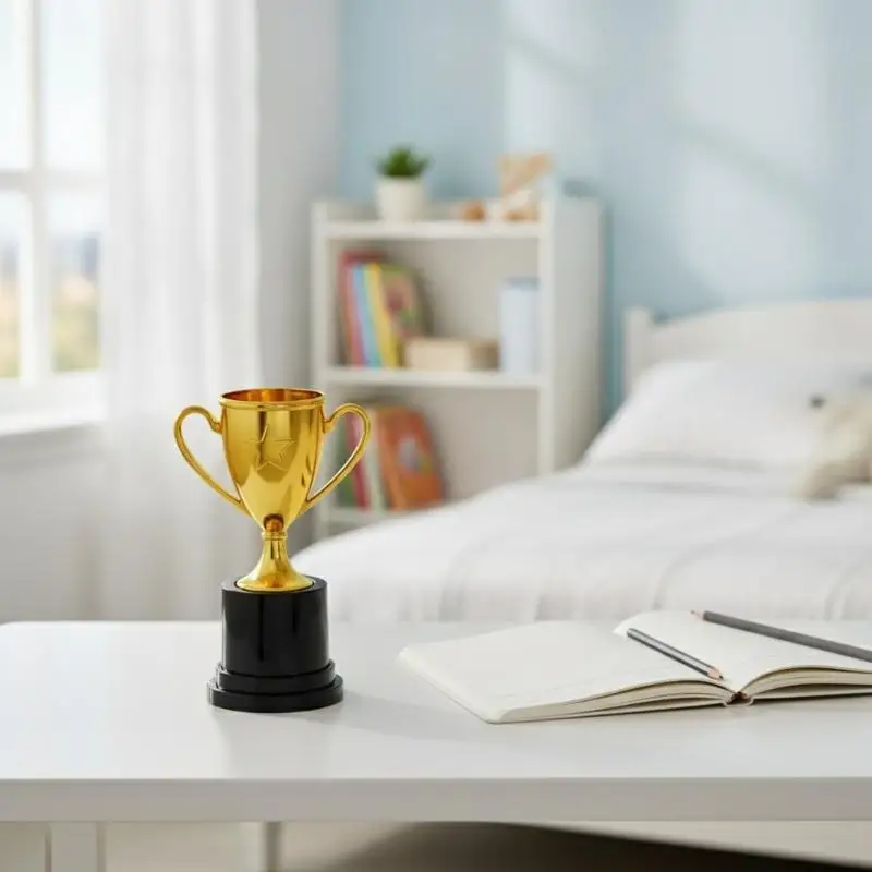 2Pcs Lightweight Plastic Trophy Mini Size Award Trophies for Classroom Activity Prizes Kids Gifts