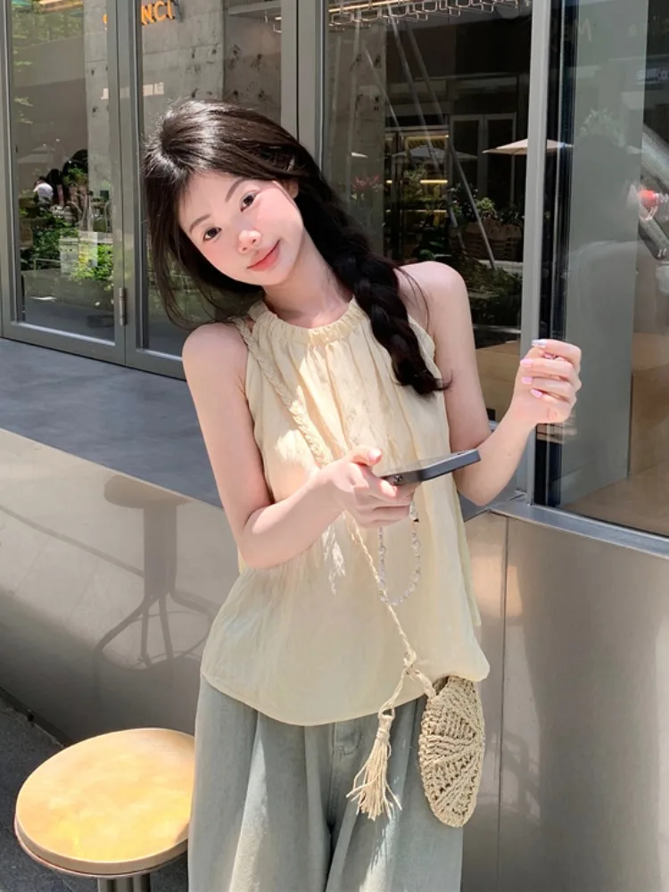 Giallo rotondo Ne Svel appeso Ne irt Design estivo da donna Dolce giovane bambola Top Vestibilità ampia Casual Confortevole