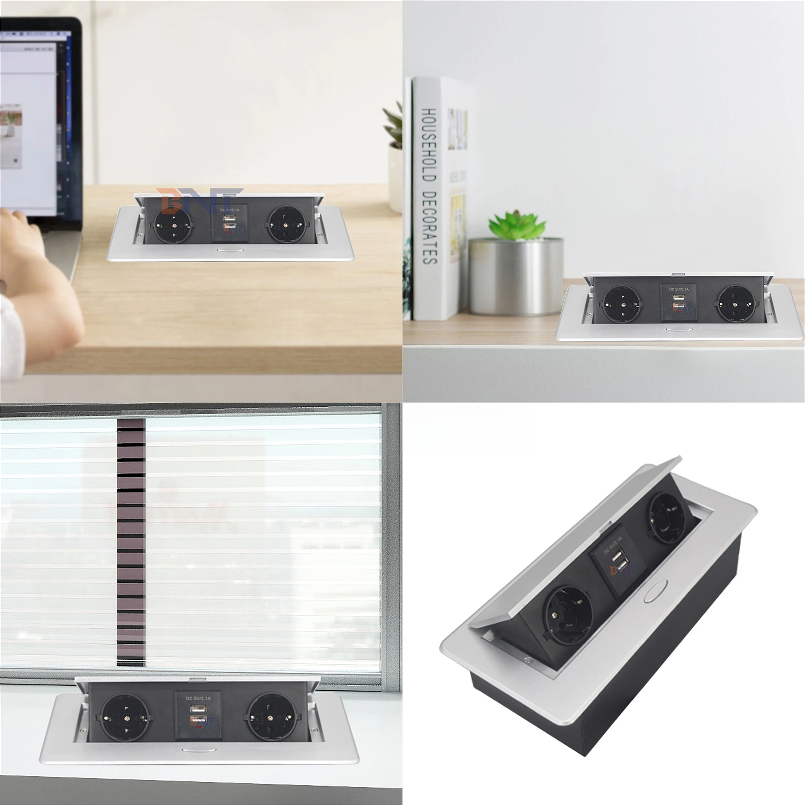 2 EU Power Pop-up Socket with 2 USB Charging Hidden Desk Grommet 10A Rated Table Outlet