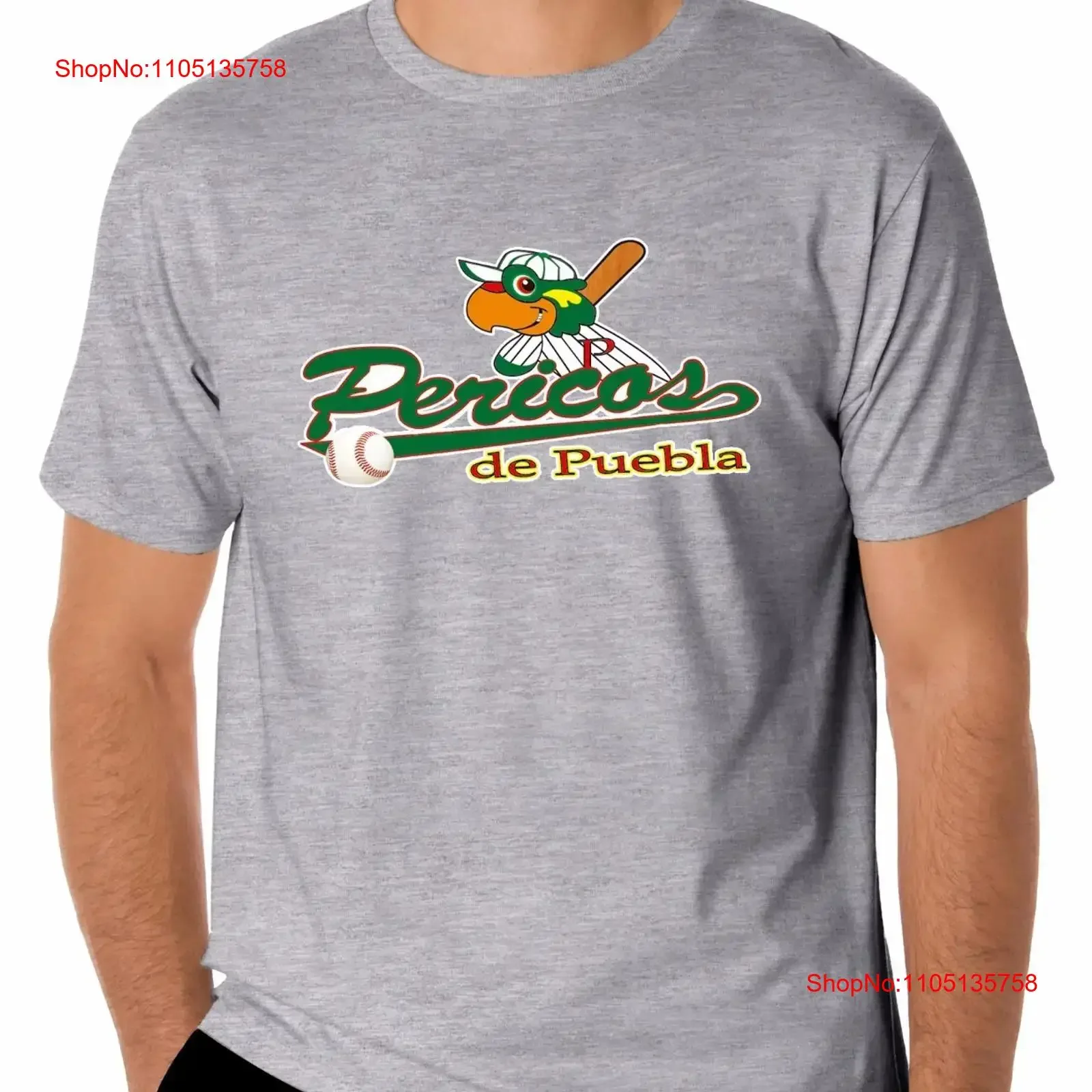 Camiseta de béisbol Pericos de Puebla para hombre Color Gris_ 100 Cotton_Cuello redondo_ vintage Lavado Unisex Leggermente Transpirable