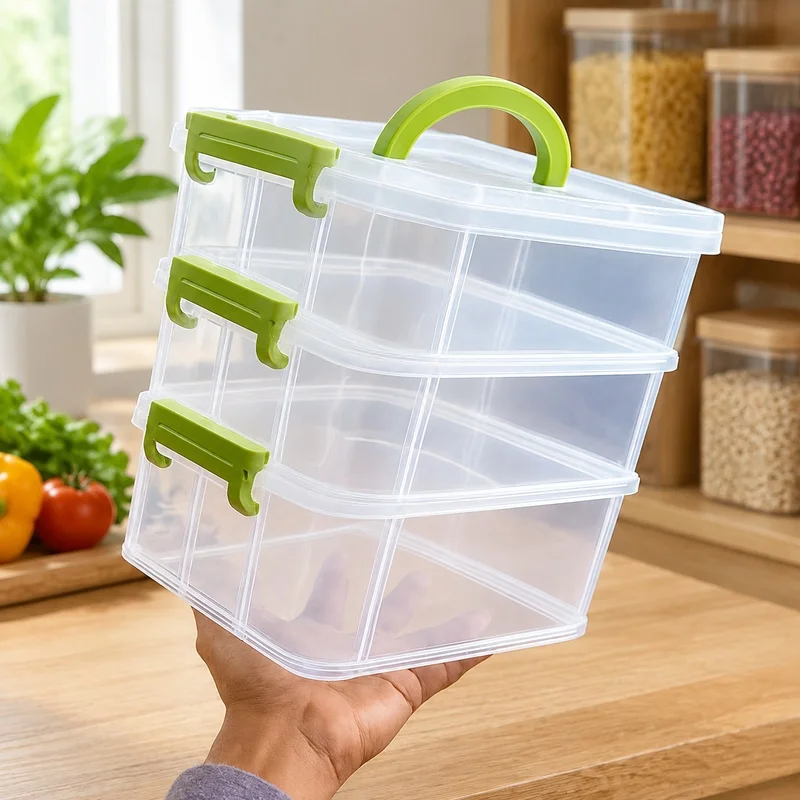 Transparent Multi-Section Plastic Storage Box with Four Layers for Small Toys and Accessories