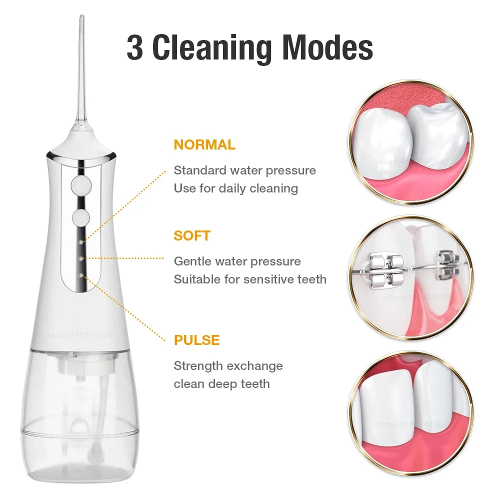 Portable Dental Water Flosser with 3 Modes- USB Rechargeable & Waterproof- 330ml Tank- 5 Nozzles