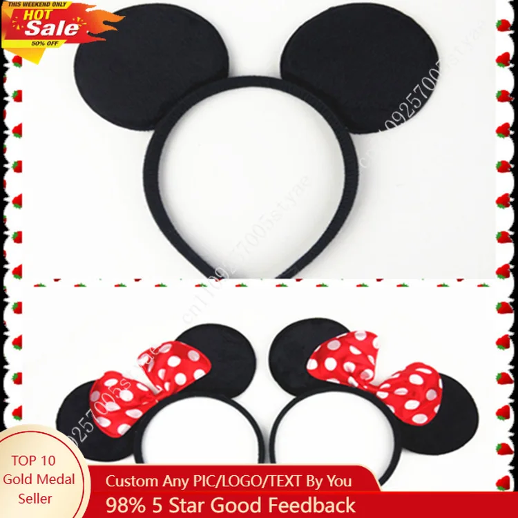 

Детская повязка на голову с бантом и ушками Микки и Минни Диснея, черная заколка для волос, милые детские аксессуары для волос, головной убор для костюмированной вечеринки для девочек и мальчиков