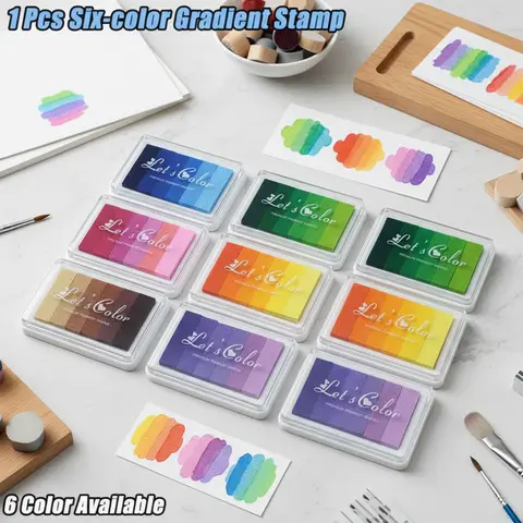 DIY Six-Color Gradient Stamp Pad Fingerprint Painting Ink Pad for Crafting Art Projects