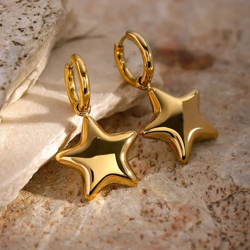 DREJEW Geometric Star Earrings for Women 2025 New Korean Men\'s Hoop Earring  luxury designer Jewelry Wedding Gifts