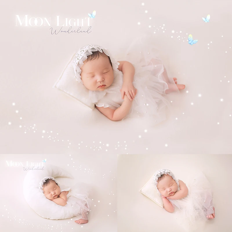 

Baby Girl White Dress,Newborn Photography Props,Moon Pillow,Princess Style Theme Set,For Infant Studio Shooting Pose Accessories