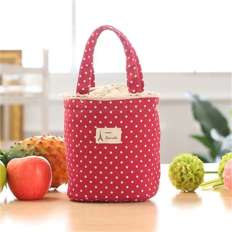 Cartoon Dot Lunch Bags Thermal Insulated Cooler Bags Women Kids Lunch Tote Fruit Foods Container Bags Bolsa Feminina