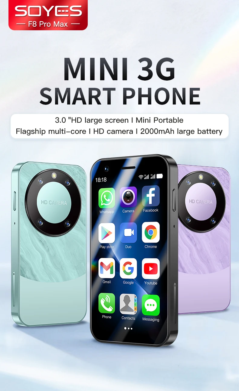 F8 Pro Max SOYES 3G Mini Smartphone 3.0inch IPS MTK 1GB RAM 16GB ROM Dual SIM Bluetooth WIFI Type-C WCDMA Android Mobile Phone