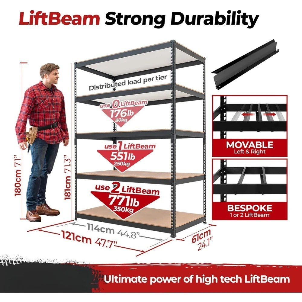 5 Tier Laminated Boltless Heavy Duty Garage Storage Adjustable Wide Size Metal Shelving Unit Utility Rack Shelves Organization