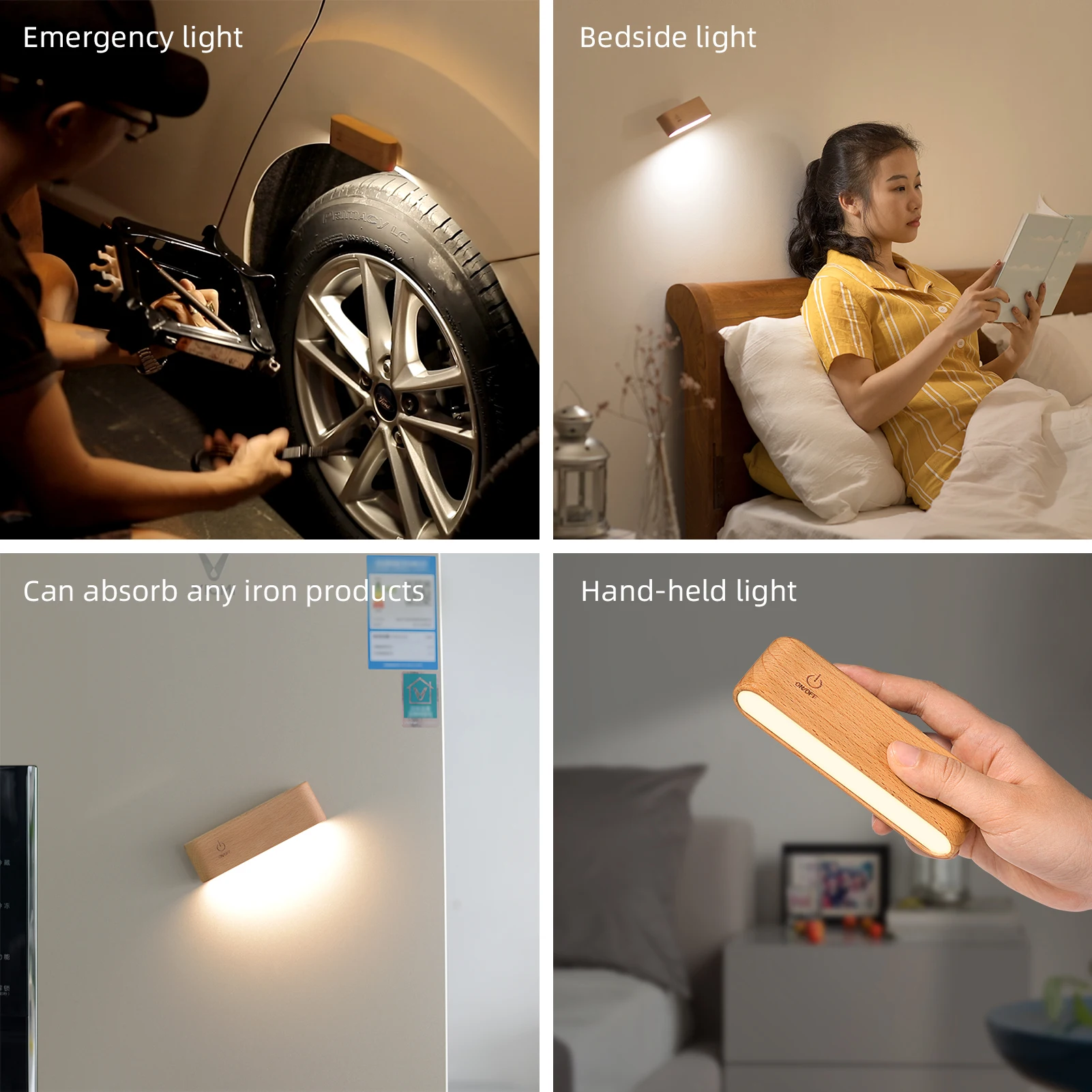 LED Beech Wood Magnetic Rechargeable Night Lights 360° Rotatable Portable Black Walnut Bedroom Wall Bedside Reading Table Lamp