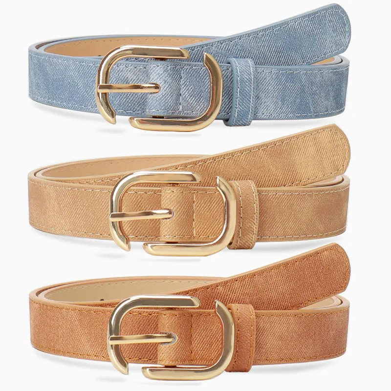 1spc Minimalist Imitation Denim Leather Women's Belt Fashion Versatile Jeans Belt Korean Version Waist Belt Women