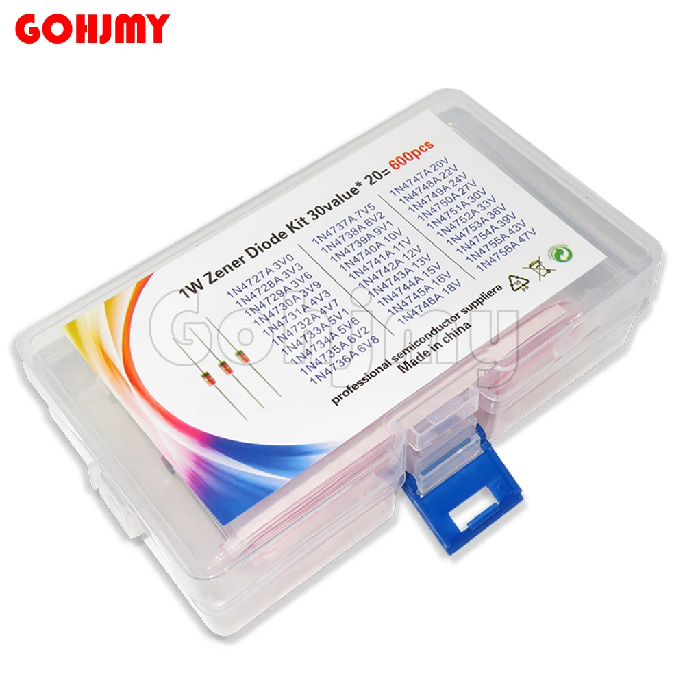 600PCS 3V-47V Diode Kit 30 Values*20PCS 1W Zener Voltage Regulator 39V 30V 27V 24V 22V 20V 18V 16V 13V 12V 10V Zener Diode Set