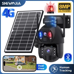 SHIWOJIA 4K 8MP Solar Camera 4G SIM/WIFI Outdoor Dual Screen Motion Detection Human Auto Tracking Color Night Vision 12000mAh