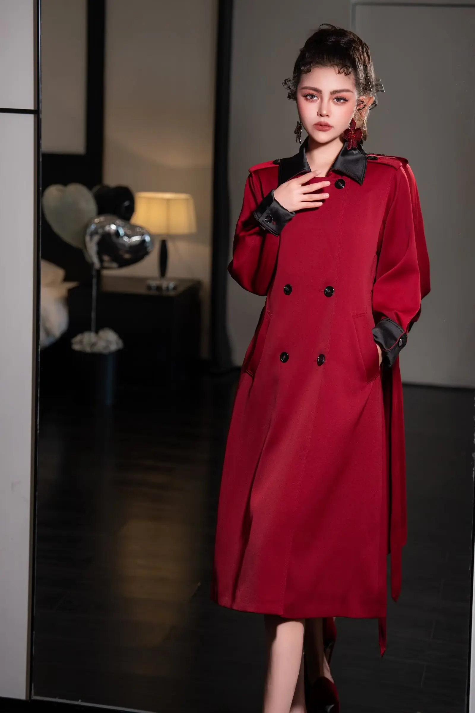 SEQINYY Elegant Long Trench Coat Spring Autumn New Fashion Design Women Runway Pockets Loose Belt High Street Office Lady