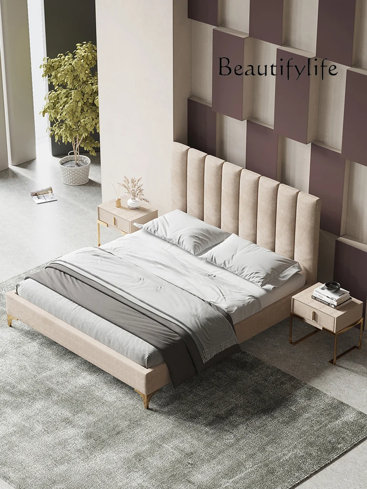 Light Luxury Modern Simple Velvet Bed 1.8 M Double Bed Nordic Bedroom Soft Cushion Fabric Bed