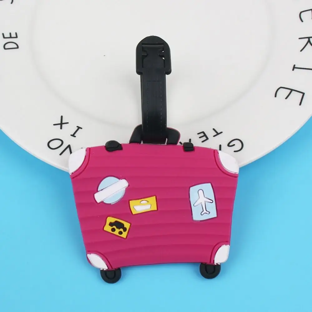 Suitcase Shape Travel Luggage Tag Cartoon PVC Airplane Suitcase Tag Airplane Check-in Baggage Name Tags Boarding Pass Travel