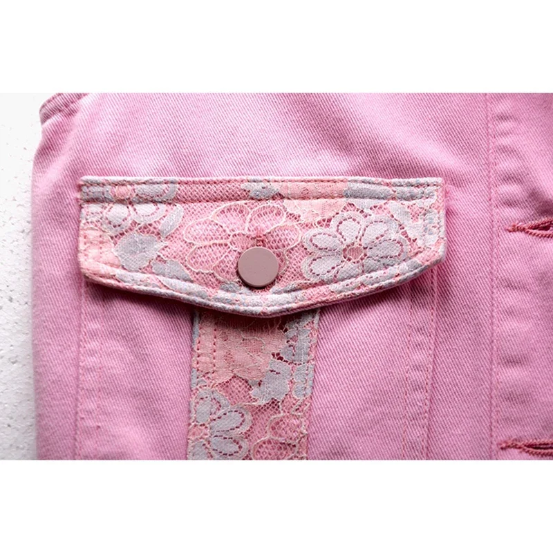 

Fashion Lace Embroidery Big Pocket Hooded Denim Vest Women Slim Short Cowboy Waistcoat White Pink Sleeveless Jeans Jacket Female