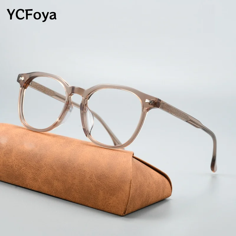 

YCFoya Men Women Optical Eyeglasses Frame Glasses Computer Vintage Acetate Spectacle Frame For Male Clear Lens GG6016F