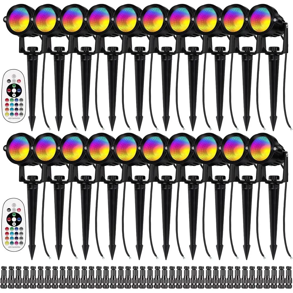 

Набор из 20 светодиодных ландшафтных светильников RGB с изменением цвета, с пультом дистанционного управления, водонепроницаемые, для наружного садового и рождественского декора