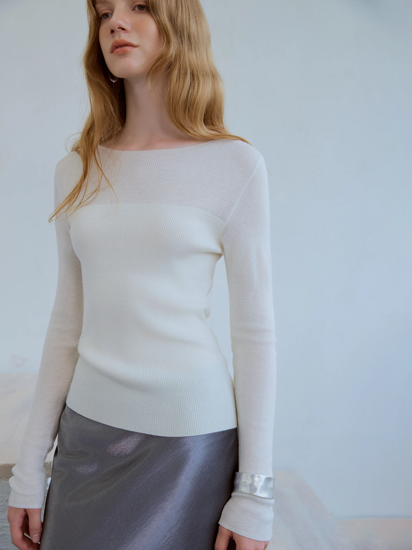 

Oz Ultra-Fine Knitted Silk Camere Women's Base irt Semi-Transparent Splice Micro-Porous Knitwear in Five Colors