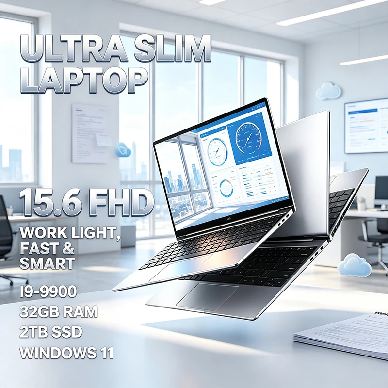 Laptop de 15,6 polegadas com ecrã IPS FHD de 120 Hz, processador Intel Core i9-9900, 32 GB de RAM, SSD de 2 TB de alta velocidade, teclado retroiluminado e bateria de longa duração.