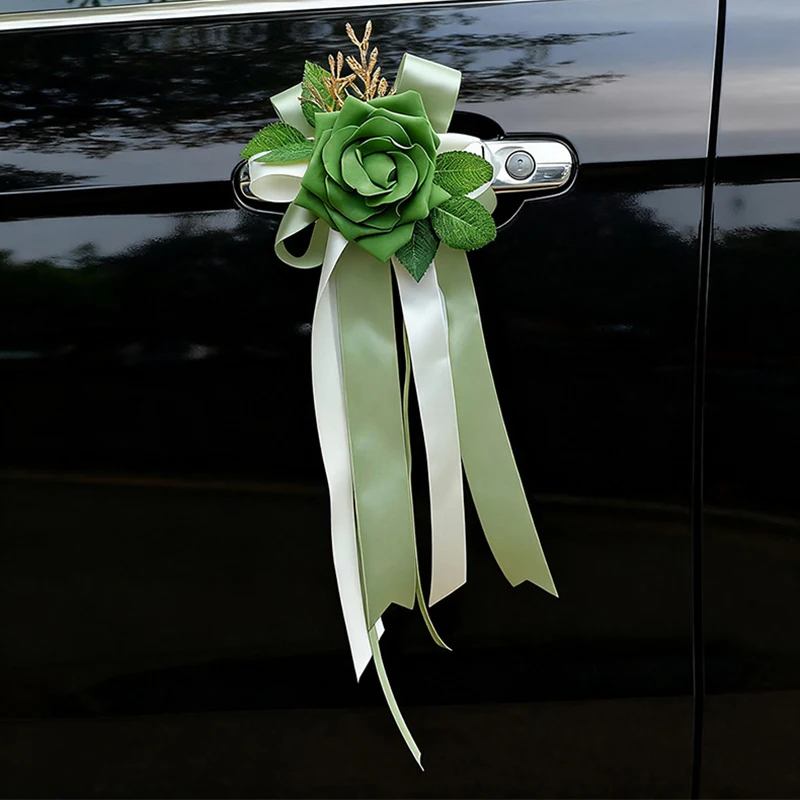 YeeNanee 6pcs White Wedding Car Decoration Flowers Just Married Car Rearview Mirror Door Handle Decor Aisle Chair Rose Flower