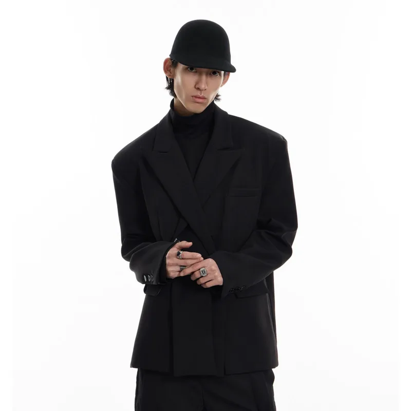 WVGA Spring Autumn New Men Darkwear Niche Design Irregular Placket Trendy Coats Chic Casual Quare Metal Buckle Blazer Ins W26374