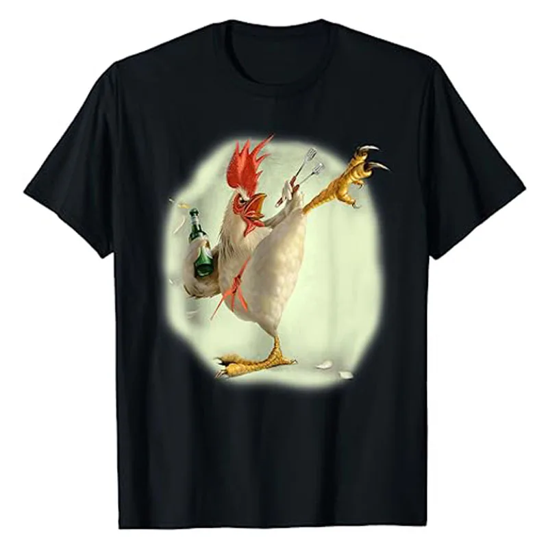 Chicken Beer Karate Kick Cool Chicken Funny Chicken Farmer T-Shirt Humorous Drinking Lover Drinker Tee Tops Husband Daddy Gifts