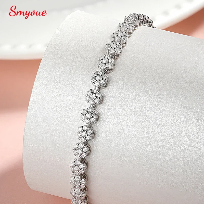 Smyoue Brilliant Cut Flower Moissanite Tennis Bracelet for Women 1.5mm Gem Full Diamond 925 Sterling Silver Plated 18K Jewelry