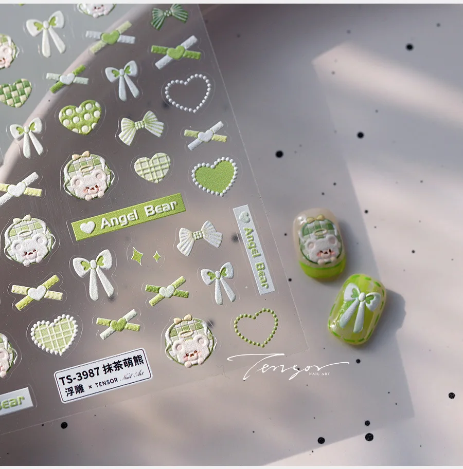 Cartoon Ribbon Bowknot 5D Nail Art Stickers Tie Knot Angel Bear Heart Lovely Embossed Reliefs Self Adhesive Cute Manicure Decals