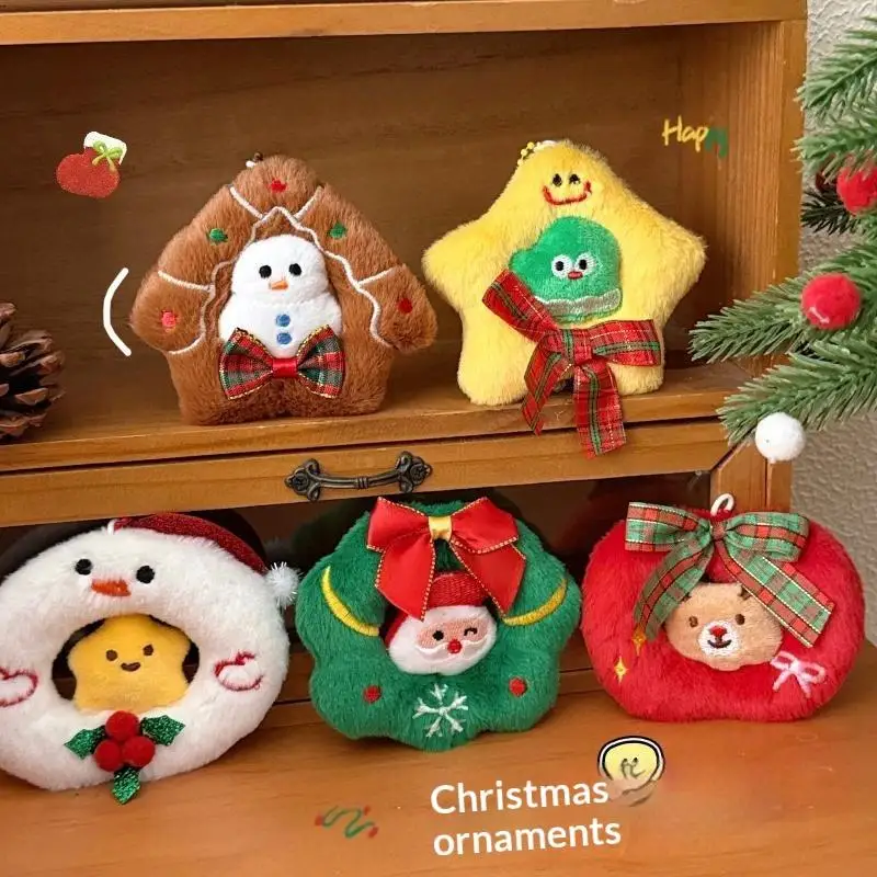 Cute Cartoon Christmas Keychain Santa And Snowman Plush Backpack Ornament For New Year Party