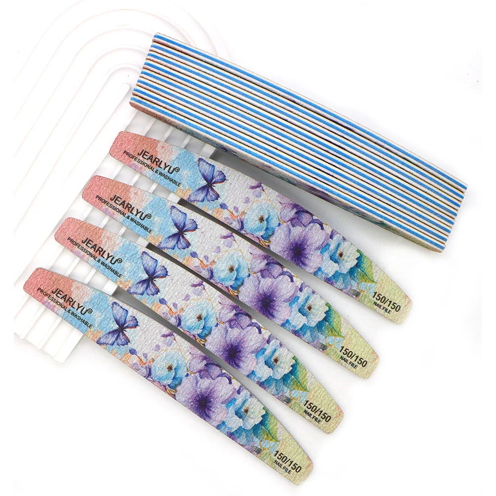 50 Uds. Lima artística para uñas con forma de barco, tablero de esmeril de grano 150, suministros de manicura, lima de uñas con flores impresas, accesorios profesionales para uñas