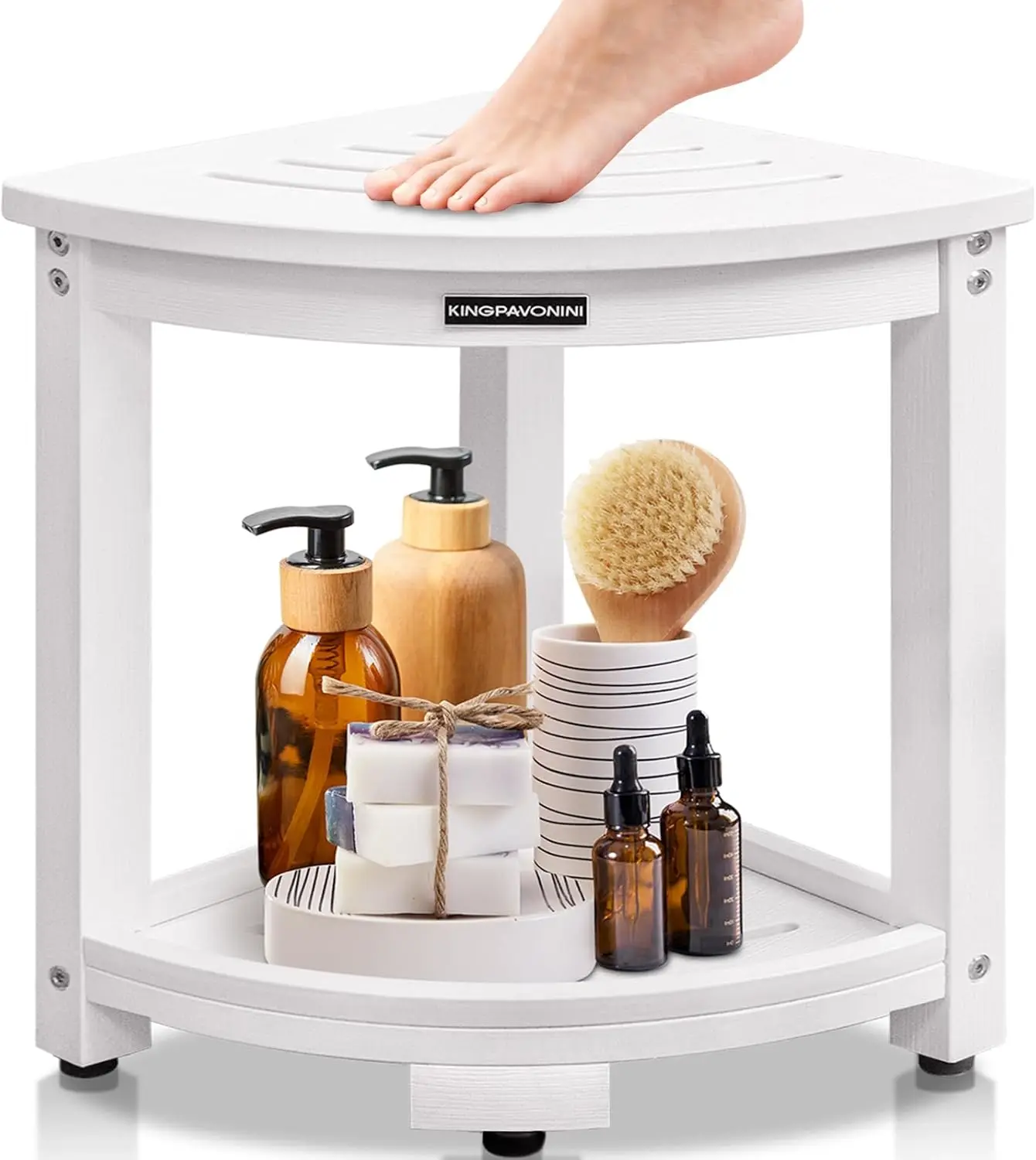 

Waterproof Corner Shower Stool with Storage Shelf, Anti-Fading, Rapid Assembly, Supports 400 Pounds