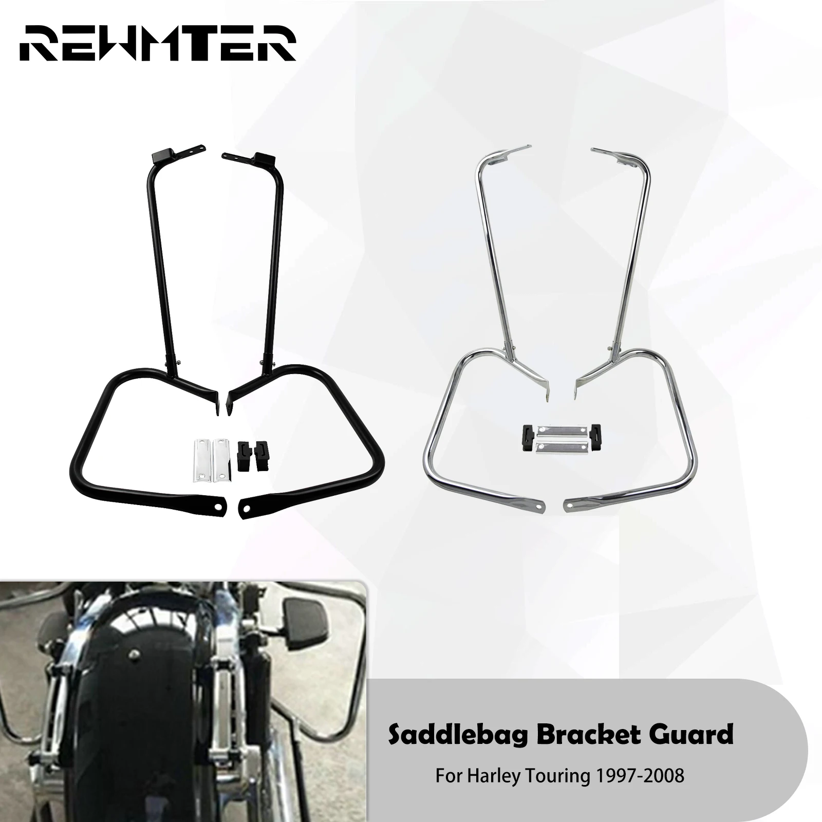 Motorcycle Saddlebag Bracket Guard W/ Support Bar Set For Harley Touring Road King Road Street Electra Glide Classic 1997-2008