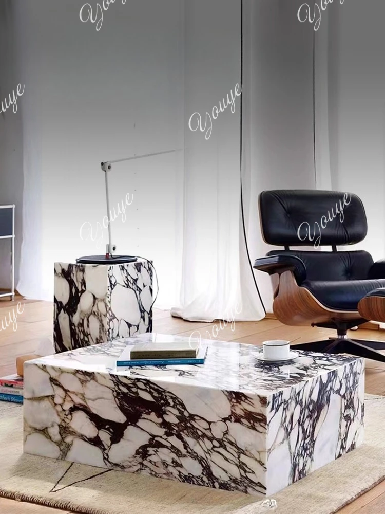 

Coffee table combination living room modern simple rock slab rectangular corner combination natural marble